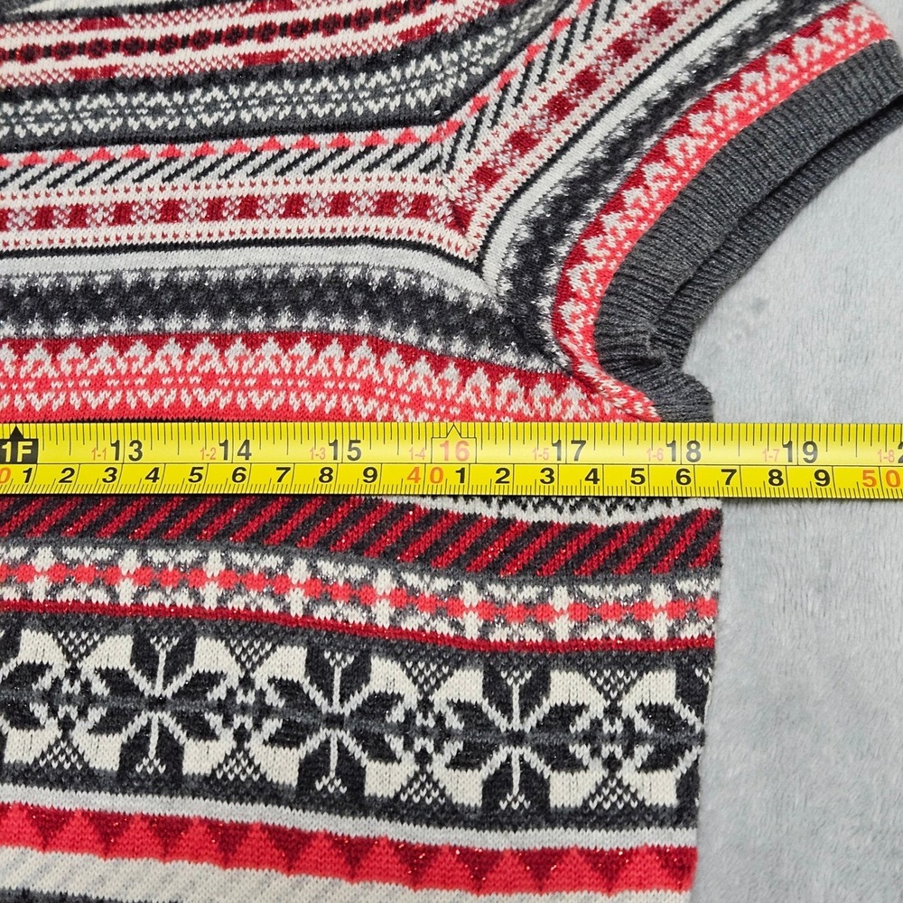 Tommy Hilfiger Fair Isle Sweater Dress L Red Gray Knit Preppy Après-Ski Academic - Picture 4 of 5